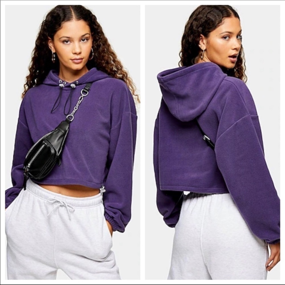 TopShop Crop Sweatshirt Hoodie Top Purple Shirt 2